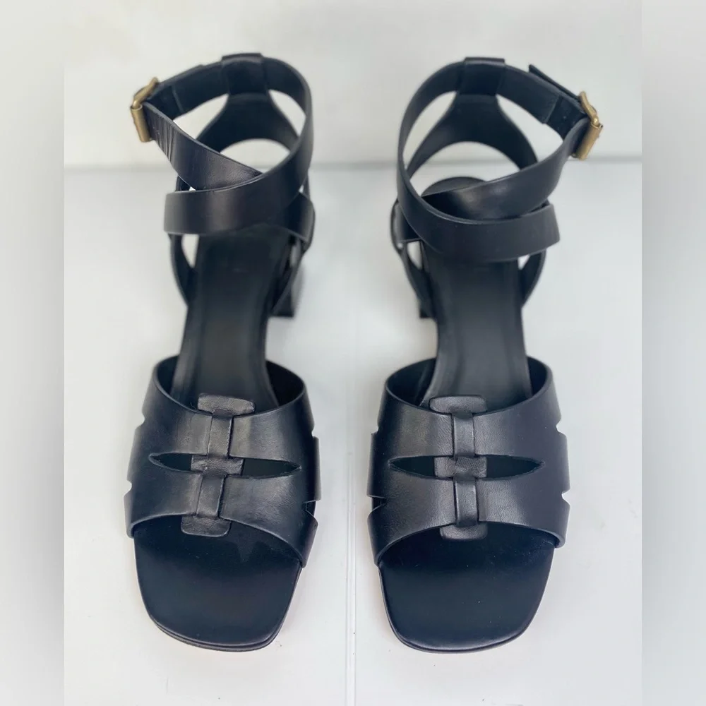 M Gemi Designer Black Women's Luxury Sandals with Gold Buckle Hardware